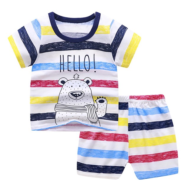 Zestaw ubrań dla niemowląt Boys Baby i dziewczynek na lato: T-Shirt z krótkim rękawem i krótkie stroje domowe z kartonowymi motywami - Wianko - 11