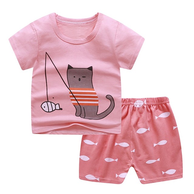 Zestaw ubrań dla niemowląt Boys Baby i dziewczynek na lato: T-Shirt z krótkim rękawem i krótkie stroje domowe z kartonowymi motywami - Wianko - 5