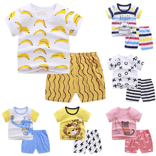 Zestaw ubrań dla niemowląt Boys Baby i dziewczynek na lato: T-Shirt z krótkim rękawem i krótkie stroje domowe z kartonowymi motywami - Wianko - 1