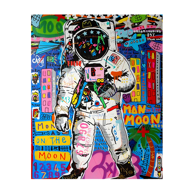 Nowoczesny kolorowy obraz astronauci kosmiczni na płótnie - Nordic Wall Art dla salonu - Wianko - 5