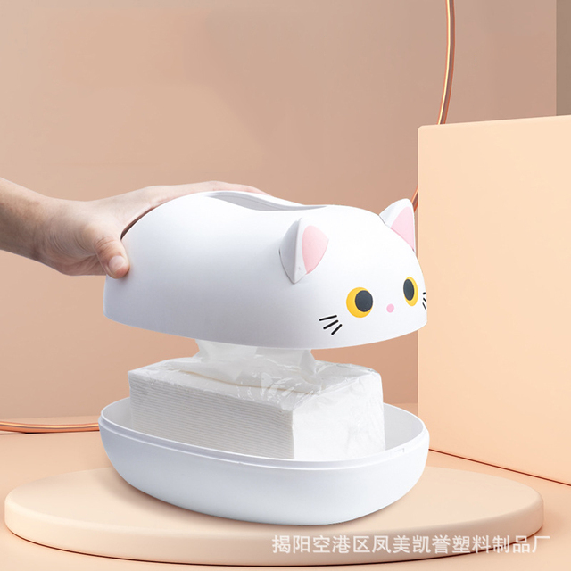 Pudełko na chusteczki wielofunkcyjne kot kreskówkowy - etui na wykałaczki, schowek na ręczniki - Wianko - 5