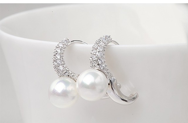 Nausznice LUOTEEMI imitacja białej perły z cyrkoniami (AAA) - biżuteria elegancka dla kobiet - Wianko - 11
