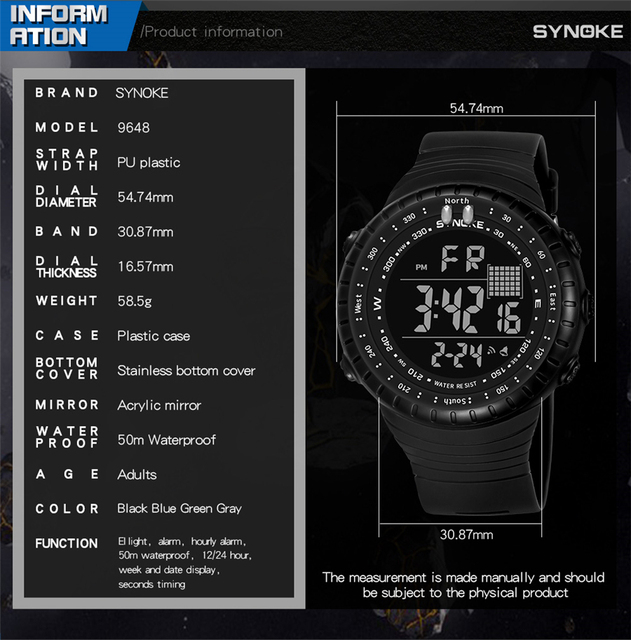 Mężczyźni zegarek cyfrowy 2021 z podwójnym czasem, krokomierzem i budzikiem, wodoszczelny do 50M - zegarek wojskowy - Wianko - 14