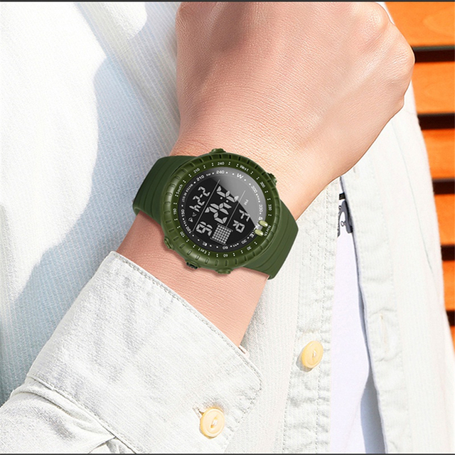 Mężczyźni zegarek cyfrowy 2021 z podwójnym czasem, krokomierzem i budzikiem, wodoszczelny do 50M - zegarek wojskowy - Wianko - 9