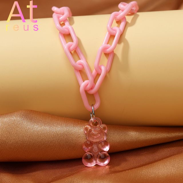 Naszyjnik z wisiorkiem Mini niedźwiedź z żywicy akrylowej w przezroczystym kolorze, z uroczym wzorem kreskówkowym - Wianko - 7