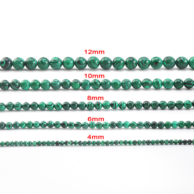 Koraliki malachitowe zielone Jades, okrągłe 15 Strand - paciorki 4/6/8/10/12mm, do tworzenia biżuterii DIY - Wianko - 15