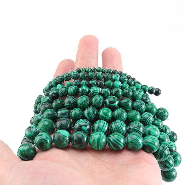 Koraliki malachitowe zielone Jades, okrągłe 15 Strand - paciorki 4/6/8/10/12mm, do tworzenia biżuterii DIY - Wianko - 20