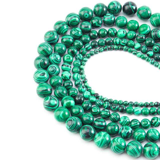 Koraliki malachitowe zielone Jades, okrągłe 15 Strand - paciorki 4/6/8/10/12mm, do tworzenia biżuterii DIY - Wianko - 18