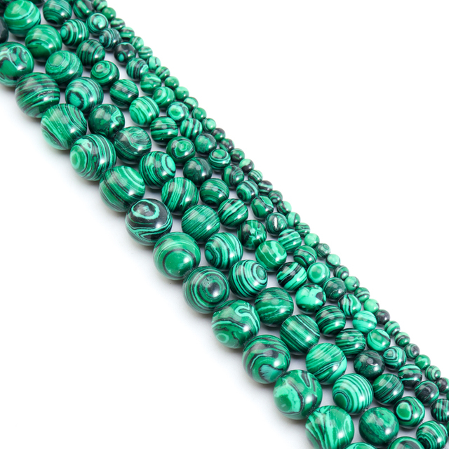 Koraliki malachitowe zielone Jades, okrągłe 15 Strand - paciorki 4/6/8/10/12mm, do tworzenia biżuterii DIY - Wianko - 17