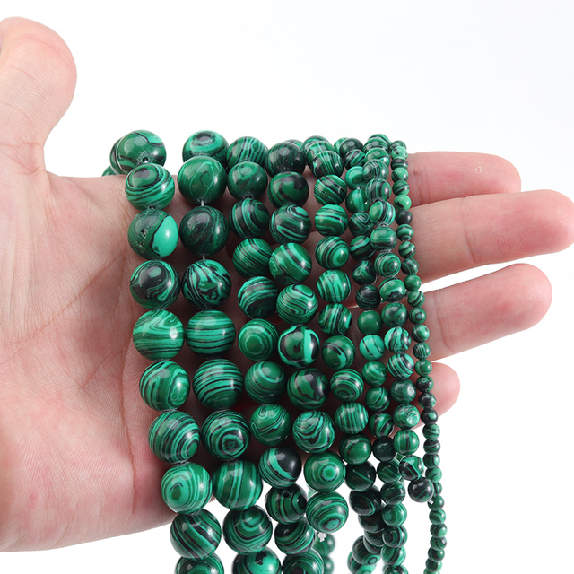 Koraliki malachitowe zielone Jades, okrągłe 15 Strand - paciorki 4/6/8/10/12mm, do tworzenia biżuterii DIY - Wianko - 19