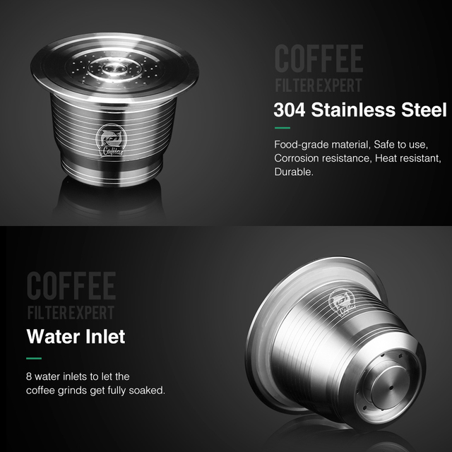 Kapsułki wielokrotnego użytku do Nespresso - stal nierdzewna, z łyżką i ubijakiem - filtr kawy - Wianko - 12