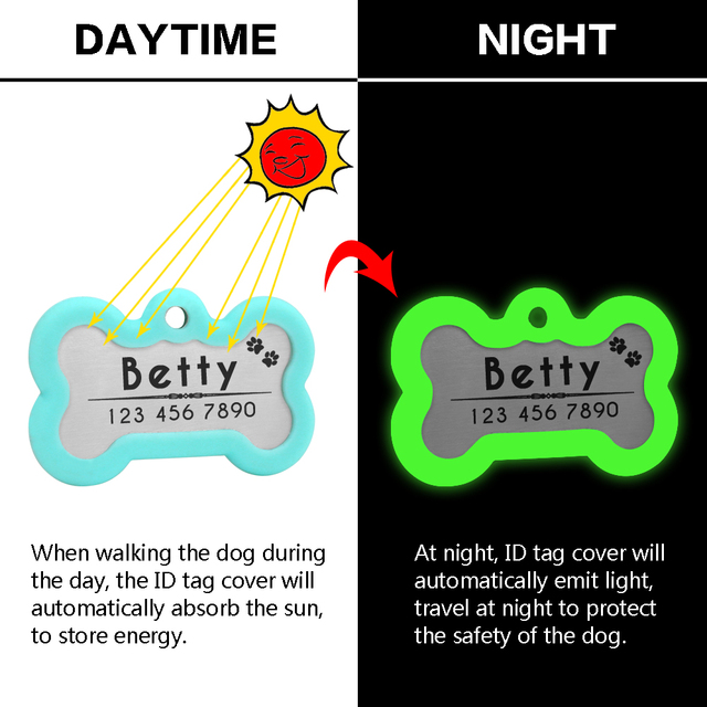 Niestandardowy identyfikator dla psa z grawerunkiem, w kształcie łapy lub kości, z fluorescencyjnym światłem jarzeniowym - Wianko - 16