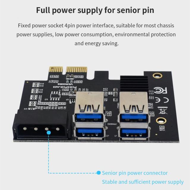 Adapter PCI-E na PCIe x1 do x16 zasilany przez Molex 4-pin, 4-portowy mnożnik USB 3.0 do karty górniczej BTC - Wianko - 14