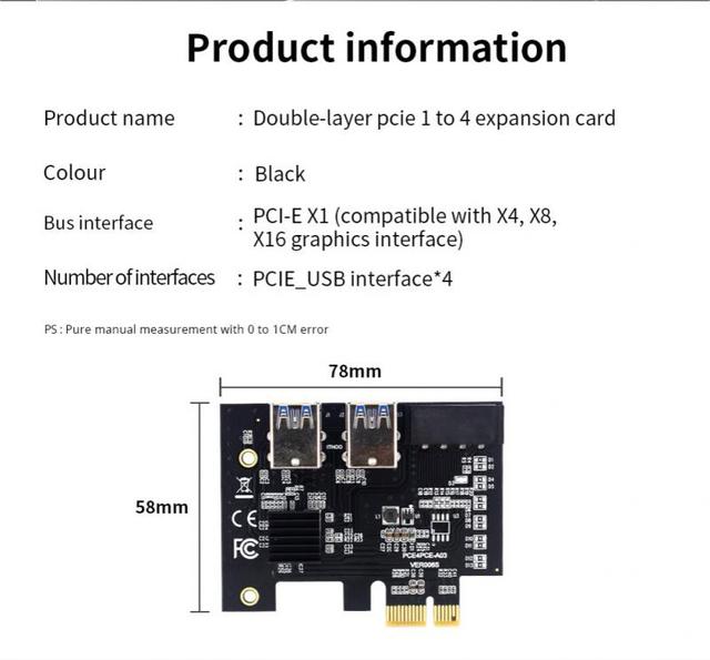 Adapter PCI-E na PCIe x1 do x16 zasilany przez Molex 4-pin, 4-portowy mnożnik USB 3.0 do karty górniczej BTC - Wianko - 16