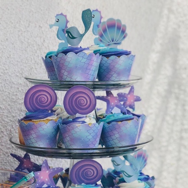 Dekoracja na tort w kształcie Syrenki z motywem Cupcake - szczęśliwe artykuły na urodziny i wesela - Wianko - 4