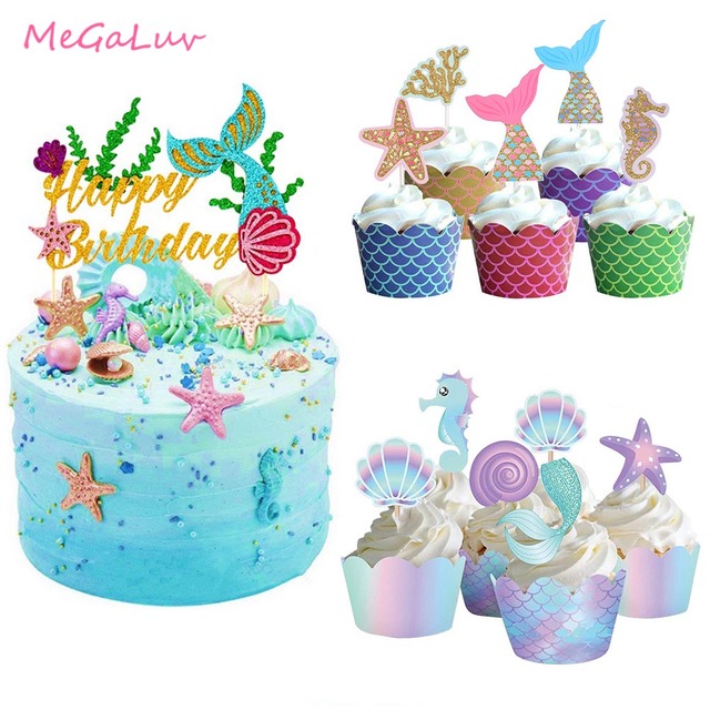 Dekoracja na tort w kształcie Syrenki z motywem Cupcake - szczęśliwe artykuły na urodziny i wesela - Wianko - 2