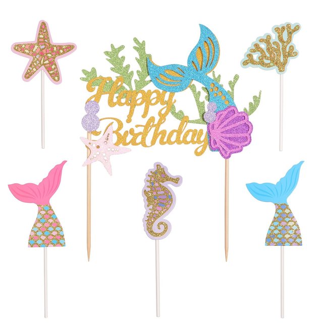 Dekoracja na tort w kształcie Syrenki z motywem Cupcake - szczęśliwe artykuły na urodziny i wesela - Wianko - 6