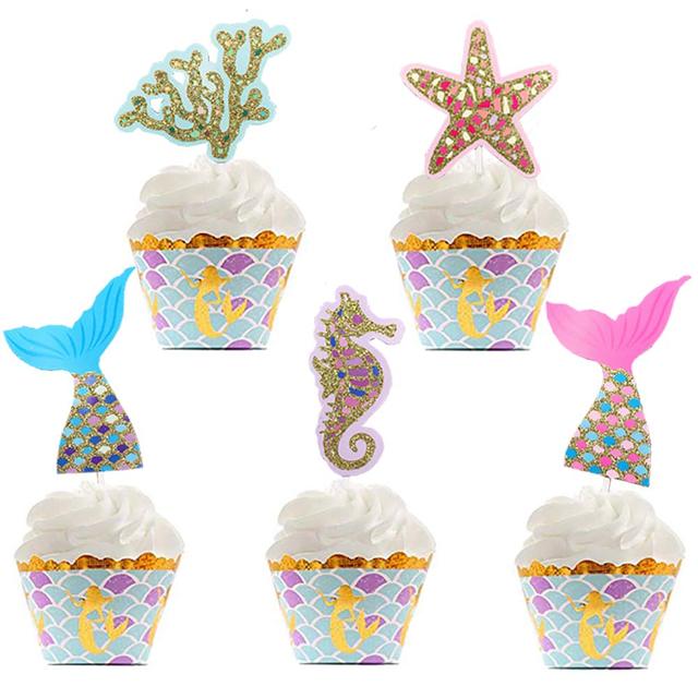 Dekoracja na tort w kształcie Syrenki z motywem Cupcake - szczęśliwe artykuły na urodziny i wesela - Wianko - 5