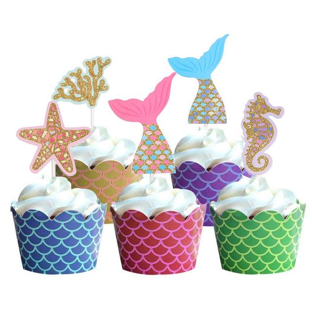 Dekoracja na tort w kształcie Syrenki z motywem Cupcake - szczęśliwe artykuły na urodziny i wesela - Wianko - 9