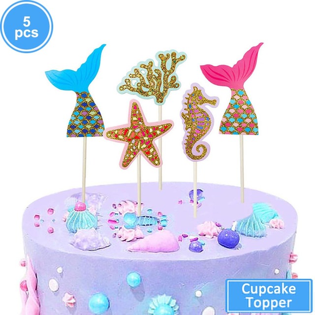Dekoracja na tort w kształcie Syrenki z motywem Cupcake - szczęśliwe artykuły na urodziny i wesela - Wianko - 8