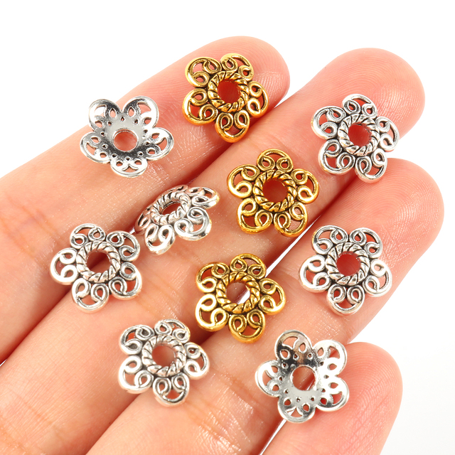 Dziurkowane metalowe koraliki czapki z motywem kwiatowym, w stylu tybetańskim - elementy do tworzenia biżuterii - Wianko - 23