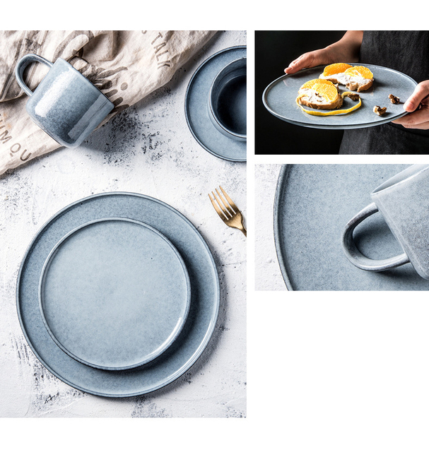Nordyckie ceramiczne zastawy stołowe - duży płaski talerz, spersonalizowane naczynia w stylu zachodnim - Wianko - 2