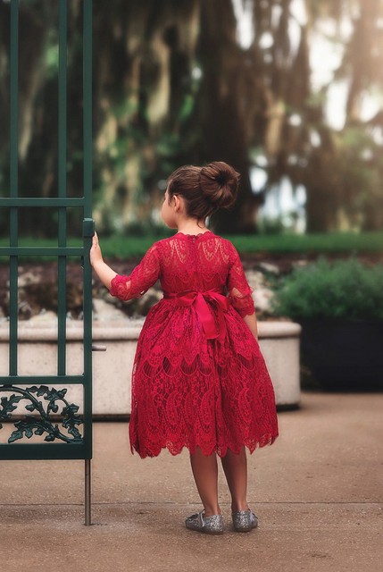 Koronkowa sukienka dla dziewczynek na wiosnę i jesień 2020 z delikatną falbaniastą falą złotą - Wianko - 5