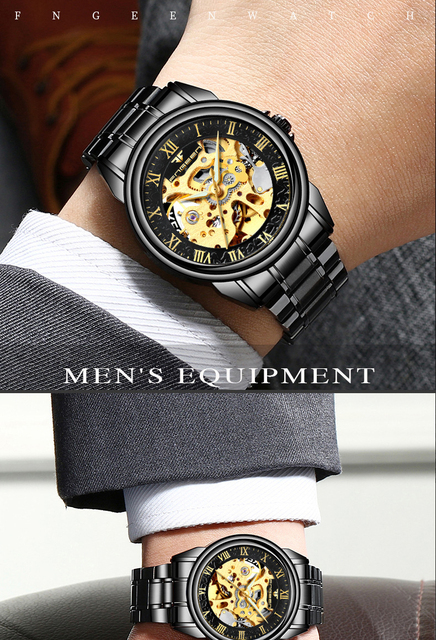 Męskie zegarki luksusowej marki - automatyczne, mechaniczne, czarne. Projektowane z Blu-ray szkłem, przezroczysty szkielet Dial - Wianko - 1