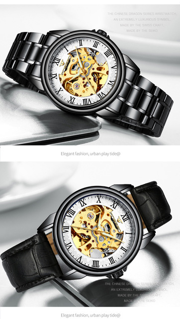 Męskie zegarki luksusowej marki - automatyczne, mechaniczne, czarne. Projektowane z Blu-ray szkłem, przezroczysty szkielet Dial - Wianko - 10