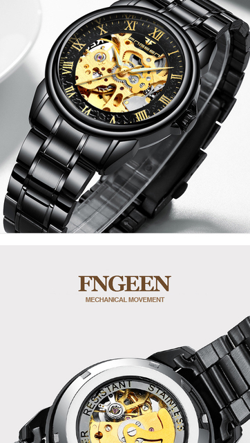 Męskie zegarki luksusowej marki - automatyczne, mechaniczne, czarne. Projektowane z Blu-ray szkłem, przezroczysty szkielet Dial - Wianko - 7
