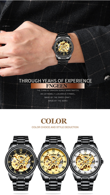 Męskie zegarki luksusowej marki - automatyczne, mechaniczne, czarne. Projektowane z Blu-ray szkłem, przezroczysty szkielet Dial - Wianko - 4