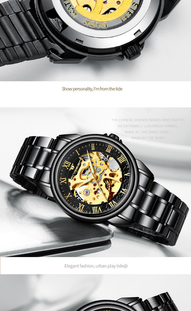 Męskie zegarki luksusowej marki - automatyczne, mechaniczne, czarne. Projektowane z Blu-ray szkłem, przezroczysty szkielet Dial - Wianko - 8