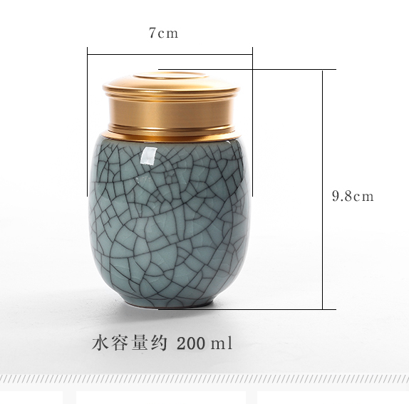 Ceramiczny pojemnik na herbatę w stylu chińskim, seledynowy, mini, podróżny, zamknięty, luksusowy z pokrywą w kolorze złotym - prezent świąteczny - Wianko - 1