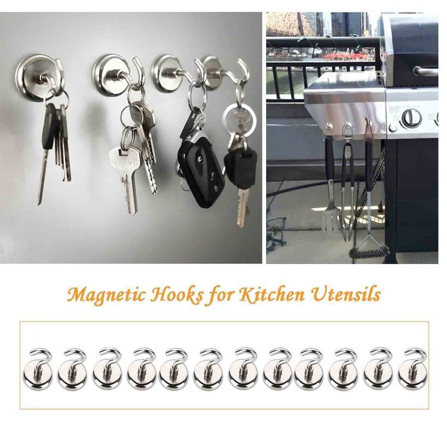 Haczyki magnetyczne Heavy Duty - 12 sztuk, idealne do organizacji w domu, kuchni, przechowywania kluczy, płaszczy, itp - Wianko - 3