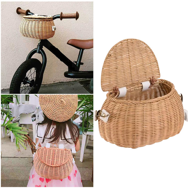 Kosz rowerowy dla dzieci ręcznie robiony rattanowy vintage - mały kosz z powrotem - Wianko - 1