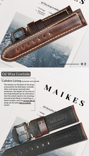Skórzany pasek MAIKES Watch Band Vintage z połyskiem, stalowa klamra, szerokość 20mm-26mm - Wianko - 10
