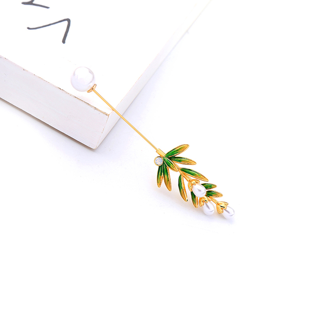 Broszka zielone emalia liście oddział akrylowe Pearl - wyjątkowy dodatek dla kobiet, prezenty, złoty kolor - Wianko - 9