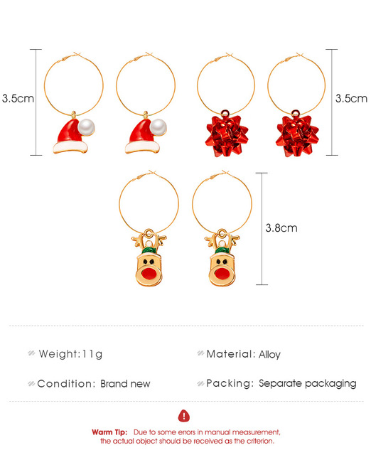 Kolczyki świąteczne dla kobiet - czerwony kapelusz i Elk, złoty kolor, trendy modowe 2020 - Wianko - 1