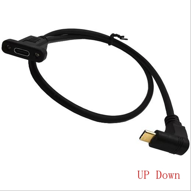 Przedłużacz kabla danych USB typu C 90° męski do żeńskiego, z panelowymi otworami montażowymi 10 Gb/s, pozłacany - Wianko - 4