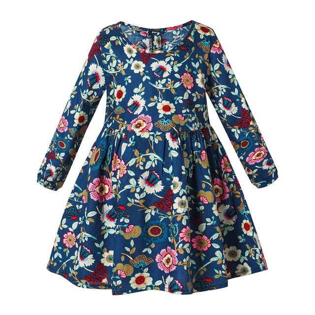 Sukienka dziewczęca z długim rękawem, wydruk kwiatowy, bawełna - Wiosna/Jesień - Wianko - 2