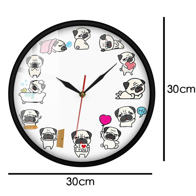 Zegar ścienny Cartoon Mops Pies Życie Codzienne Home Decor Rasy Psów Zegar Zoologiczny Artystyczny Cichy - Wianko - 11