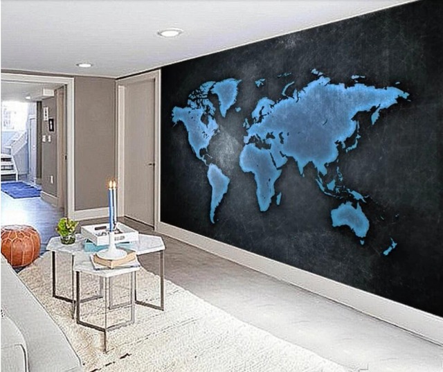 Niestandardowe 3D mural tapeta - nowoczesna mapa świata, niebieski głęboki, trójwymiarowe malowidło do salonu i sypialni - Wianko - 6