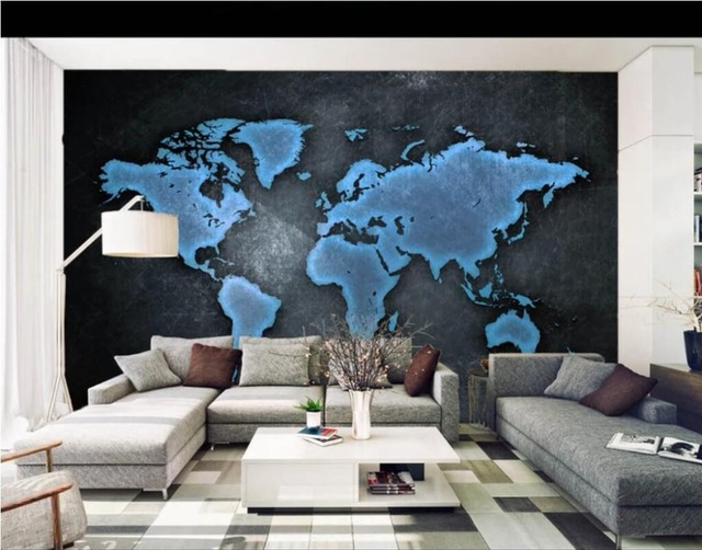 Niestandardowe 3D mural tapeta - nowoczesna mapa świata, niebieski głęboki, trójwymiarowe malowidło do salonu i sypialni - Wianko - 4
