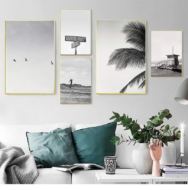 Plaża przybrzeżna - czarno-biały plakat z pejzażem morskim - ścienna dekoracja - nowoczesne obrazy do domu z Nordic - druk na płótnie - Wianko - 4
