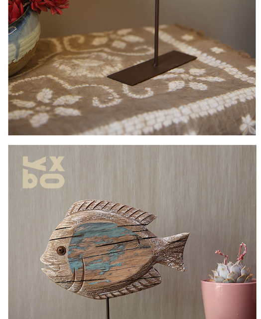 Morskie retro, drewniane stojące ozdoby rybne - dekoracja wnętrz, sztuka i rzemiosło ręcznie [Figurki i miniatury] - Wianko - 9