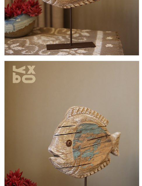 Morskie retro, drewniane stojące ozdoby rybne - dekoracja wnętrz, sztuka i rzemiosło ręcznie [Figurki i miniatury] - Wianko - 8