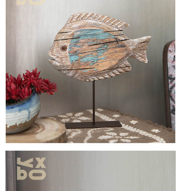 Morskie retro, drewniane stojące ozdoby rybne - dekoracja wnętrz, sztuka i rzemiosło ręcznie [Figurki i miniatury] - Wianko - 5