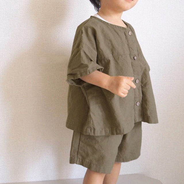 2021 Krótki Zestaw Ubrania dla Chłopców w Nowym Koreańskim Stylu: Bawełniano-lniany Top + Krótkie Spodenki - Wianko - 4