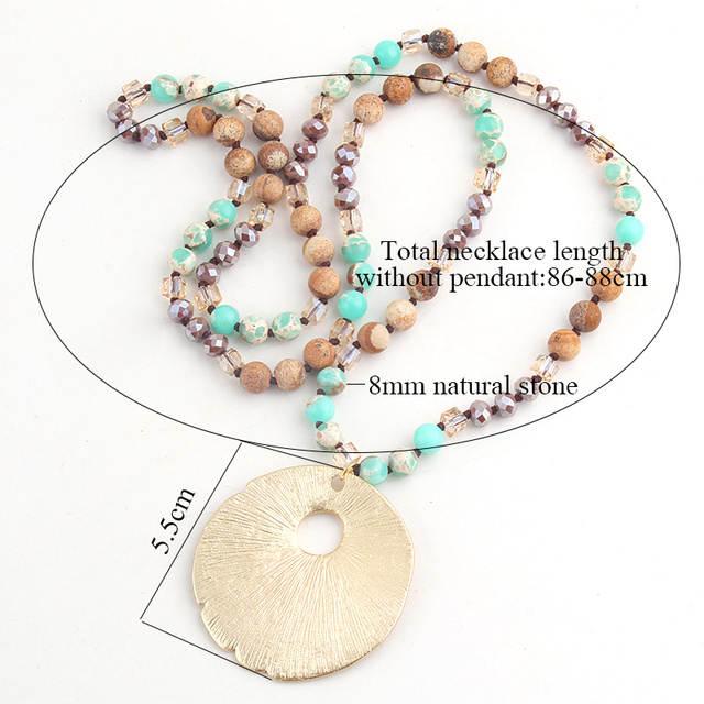 Naszyjnik ze wisiorkiem RH moda - Czeska biżuteria z kamieniami naturalnymi/szkłem w metalowym okrągłym wzorze dla kobiet - Prezent Boho - Wianko - 3