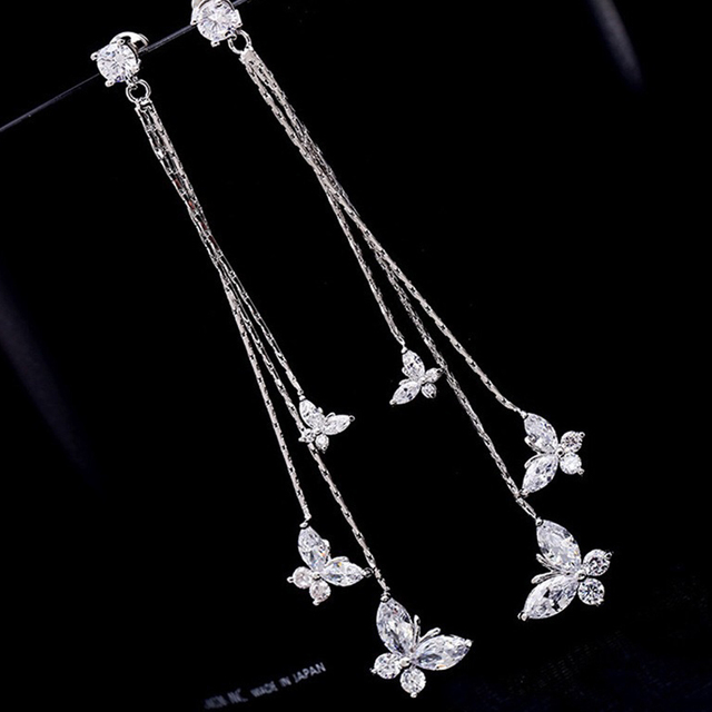 Długi Tassel Butterfly Drop - srebrne kolczyki wiszące 2021 - moda letnia - prezenty dla dziewczyn - modna biżuteria damskie - Wianko - 3